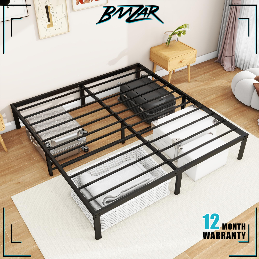 ????? 【2-3 ???? ????????】Metal Bed Frame Noheadboard-Black Queen/King/Single High Quality