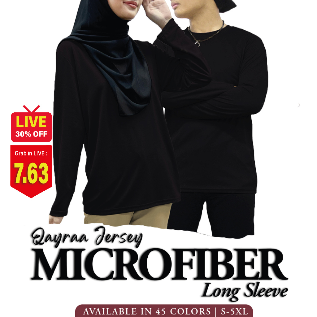 QAYRAA P1 Jersey Plain Microfiber Long Sleeve Round Neck - Size S-5XL/Black/Maroon/Red/Navy Blue/Dark Grey/Purple/Green
