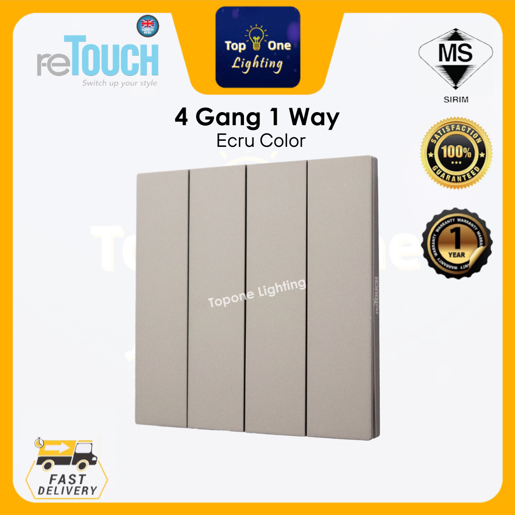 [ECRU COLOR] reTouch Thins+ 1/2/3/4 Gang 1/2 Way 13A/15A/20A Switch & Sockets SIRIM