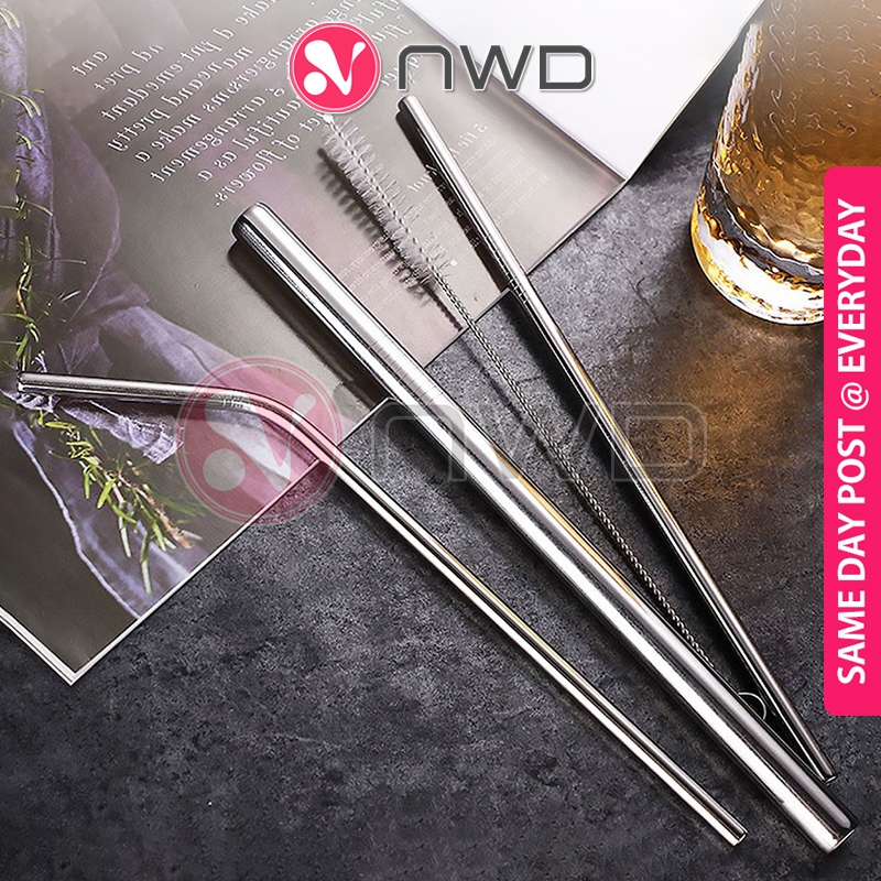 《 》4 In 1 304 Stainless Steel Straw Cleaning Brush Set Reusable Tumbler Metal Drinking Straws 不锈钢吸管