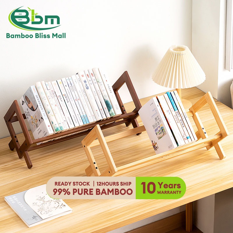 BBM Bamboo Desktop Bookshelf 40/50CM Storage Rack Tabletop Document Organiser Rack Rak Storan 桌面书架