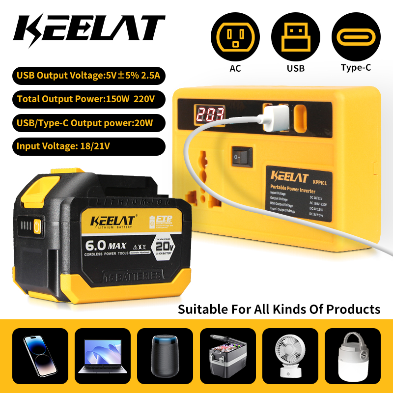 KEELAT KPPI01 Power inverter Power Converter Pure sine wave Inverter 180V to 220V DC for 150W electrical appliances