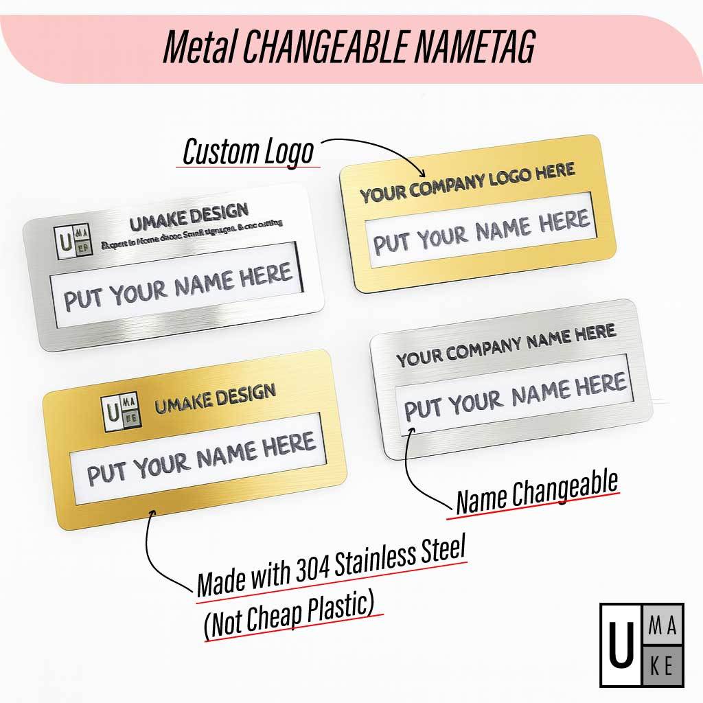 UMAKE Stainless Steel Reusable nametag Change name nametag custom Logo - Custom Design
