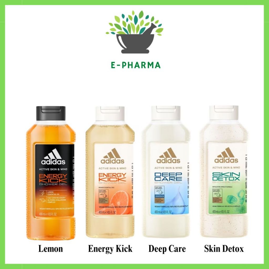 ADIDAS Active Skin & Mind Shower Gel 400ml - Lemon/Mind Energy Kick/Deep Care/Skin Detox