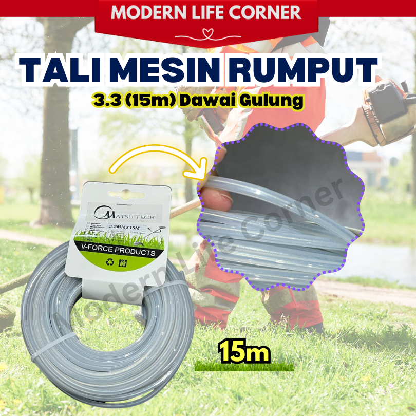 Heavy Duty Tali Mesin Rumput 3.3MM-15M – Potong Rapat, Tak Mudah Putus!