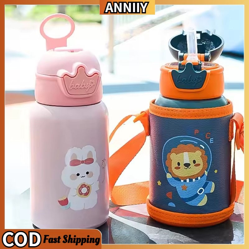500ml Kids Thermos Bottle Cute Children's Thermal Water Bottle Stainless Steel Thermos Mug With Cup Holder