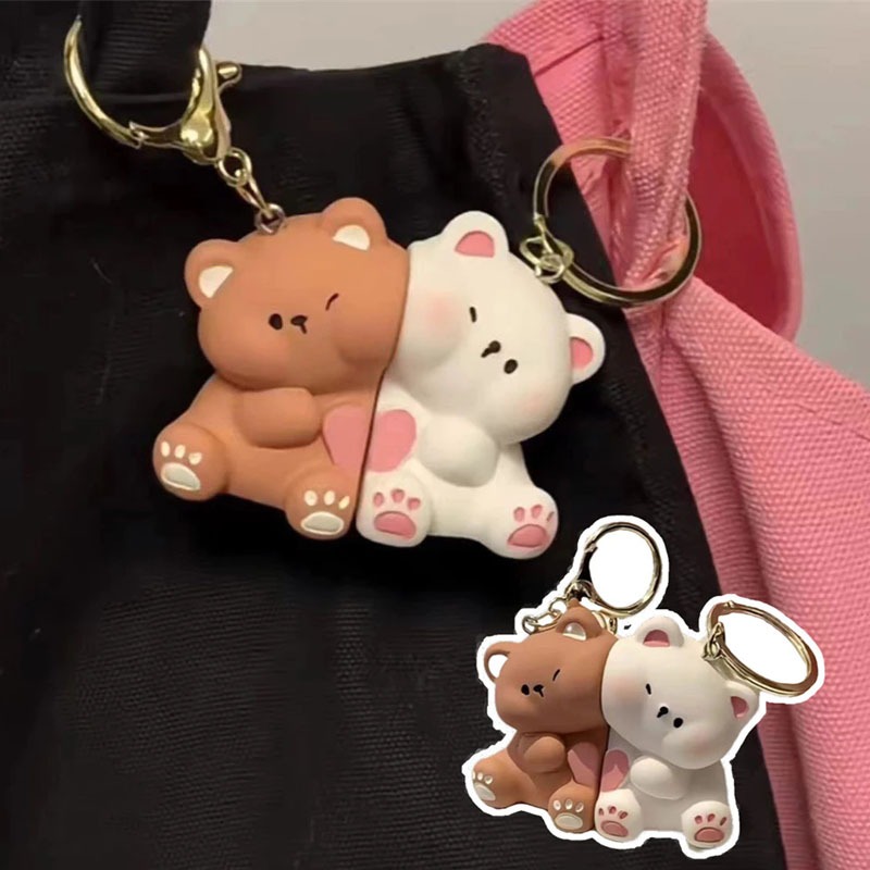 2Pcs Couple Sticker Bear Keychain Small Gift Valentine's Day Gift Bag Pendant Couple Button Birthday Gift