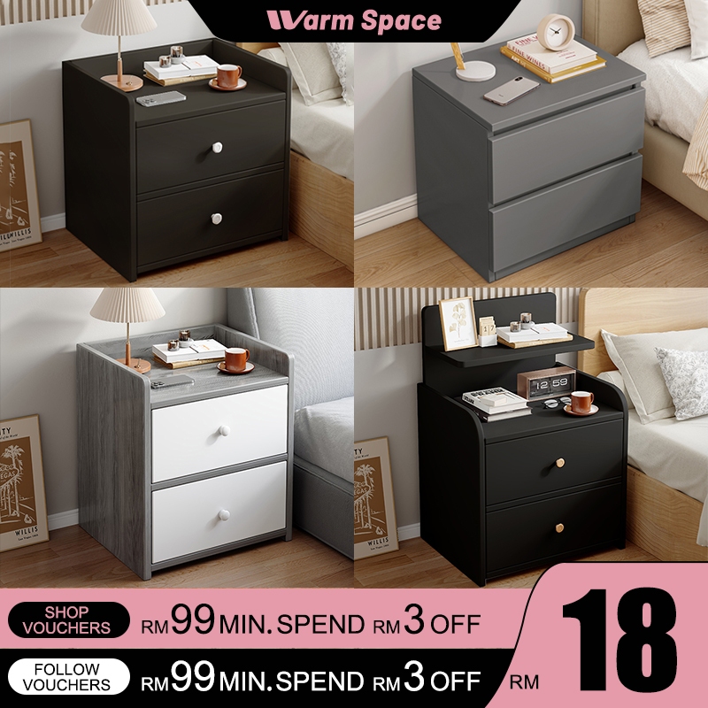Bedside Table Side Table with Drawer Bedroom Modern Nightstand Rack Kecil Tepi Katil Almari Sisi Katil Black Cabinet