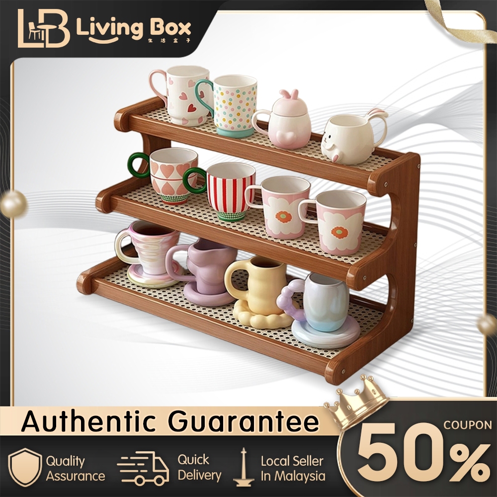 LivingBox Bamboo Storage Rack 30/50CM Water Cup Holder Organizer Space Rak Rak Dapur Kayu 储物架