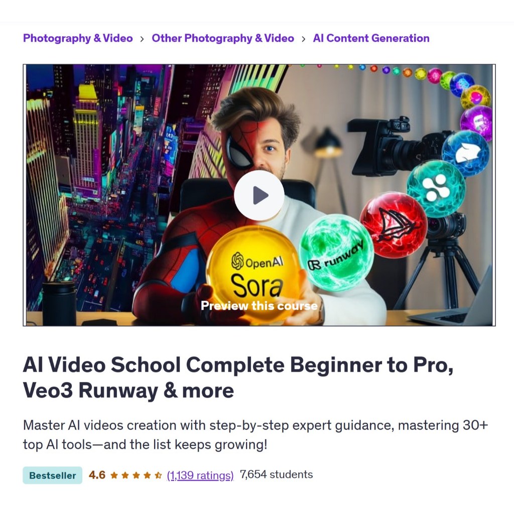Make Ai Video Course - AI Video School Complete Beginner to Pro, Veo3 Runway & more