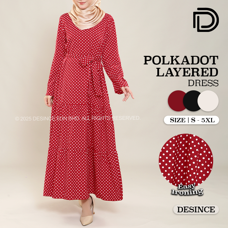 ??DESINCE Women Dress Long Dress Polka Dot Retro Maxi Dress Full Sleeve Long Sleeve Dress Panjang Wanita Muslimah WW 005