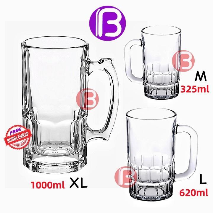 BOSS ͷ ʙos's B20 Transparent Big Glass Mug Cup 325ml 620ml 1000ml / Big Glass Beer Mug / A&W Root Beer Mug / Gelas Cawa