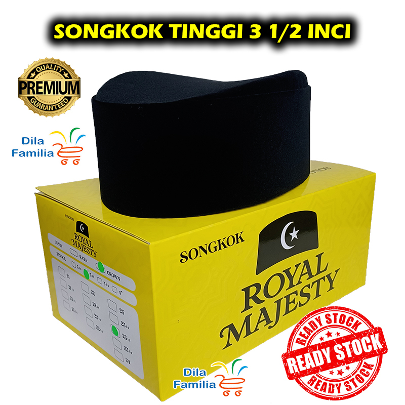 Songkok Hitam Dewasa Tinggi 3 1/2 Inci ROYAL MAJESTY Lilitan Dalam PVC Leather Tahan Lama Berkualiti Baldu Nikah Raya