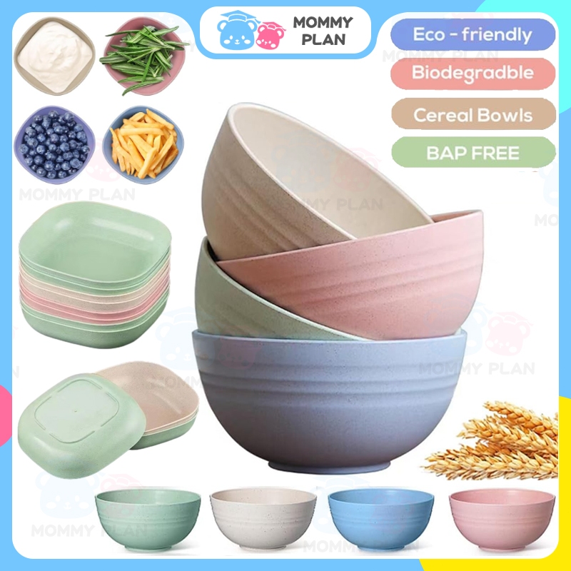 Wheat Straw Bowls Round Rice Salad Bowls Square Plate Eco-Friendly Unbreakable Kids Bowls Tableware Set