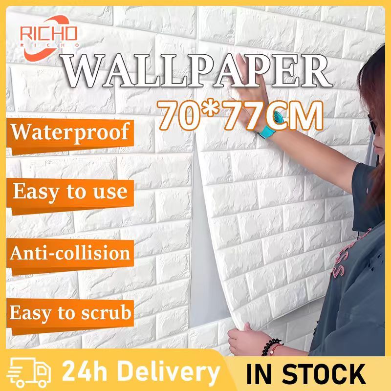 DIY Wall Stickers wallpaper foam wall stickers 3D Self-Adhesive foam dinding waterproof bedroom Kitchen Ceiling dinding
