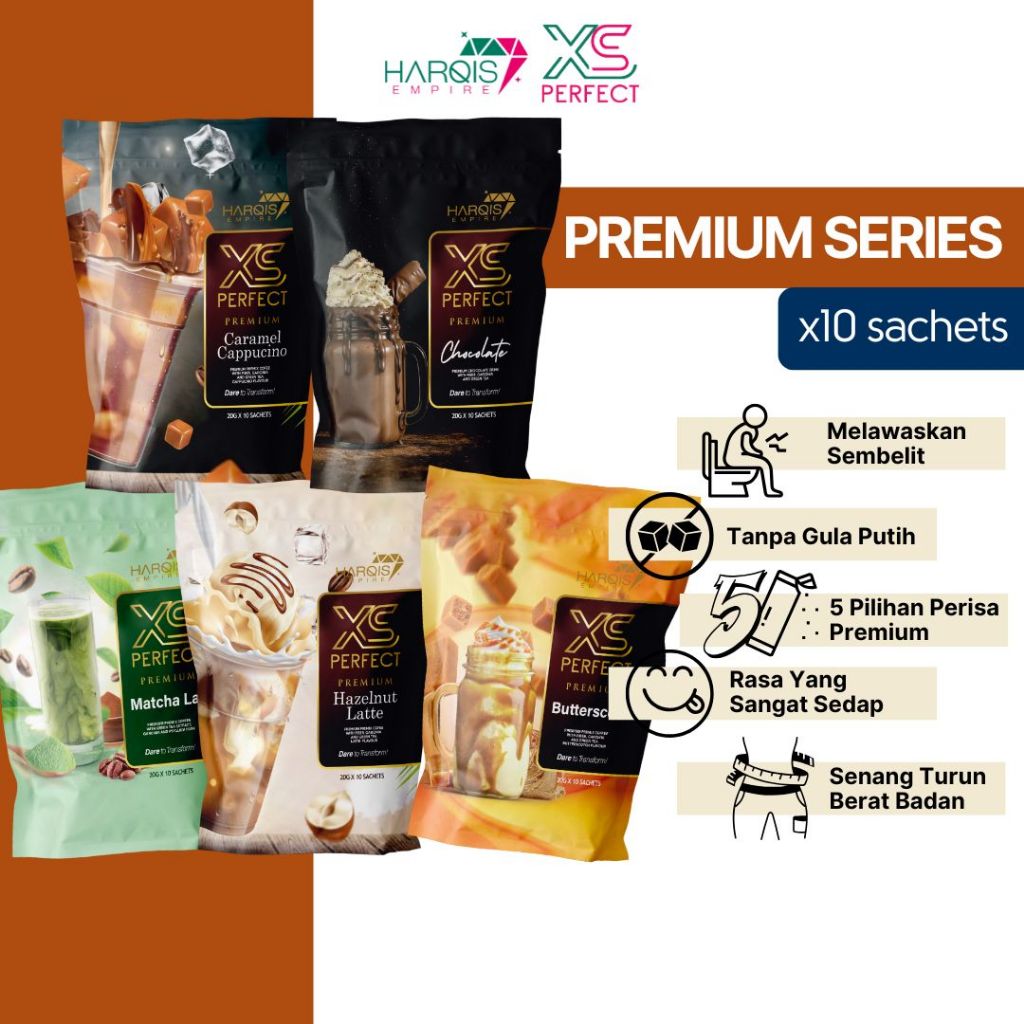 XS Perfect Premium Series Minuman Detox Sedap Tanpa Gula Putih Perisa Coffee, Coklat, Matcha - Melawaskan, Kawal Selera