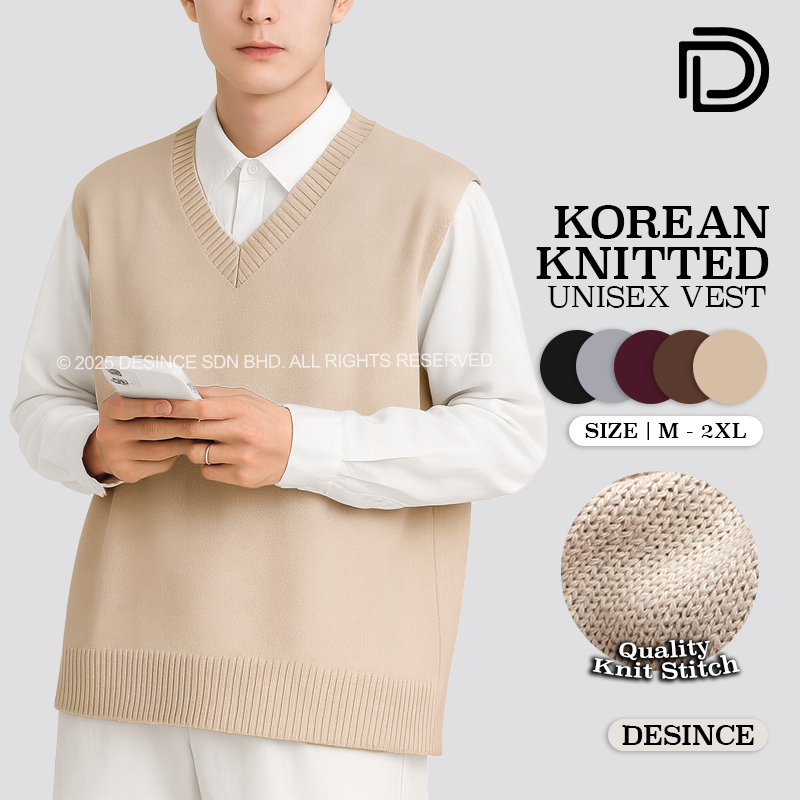 ?? DESINCE Men Knitted Sleeveless Shirt Unisex Knit V-neck Collar Top Vest MT 111