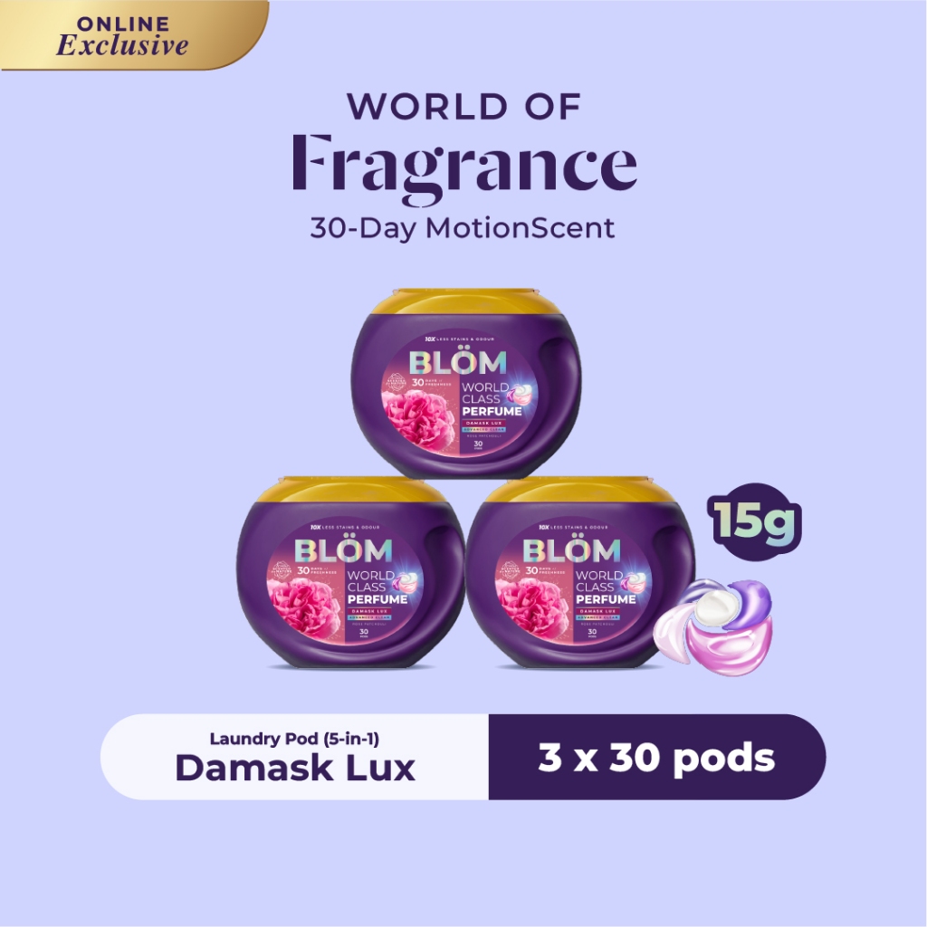 [Bundle of 3] BLOM 5-in-1 10X Laundry Pods 30pcs - Damask Lux