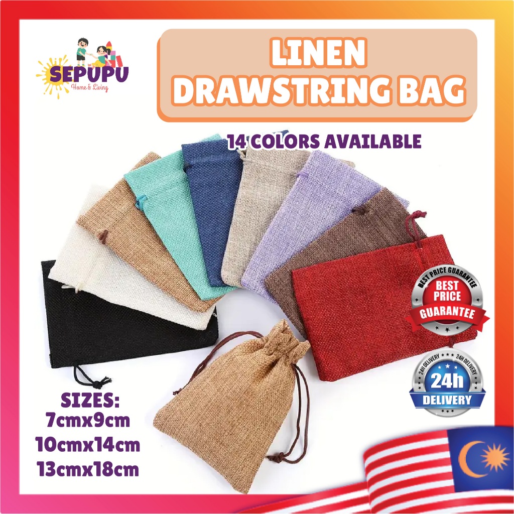 SEPUPU Linen Drawstring Bag Doorgift Guni Mini Jewellery Bag Gift Pouch Bag Birthday Jute Beg Uncang Cincin Emas 束口袋