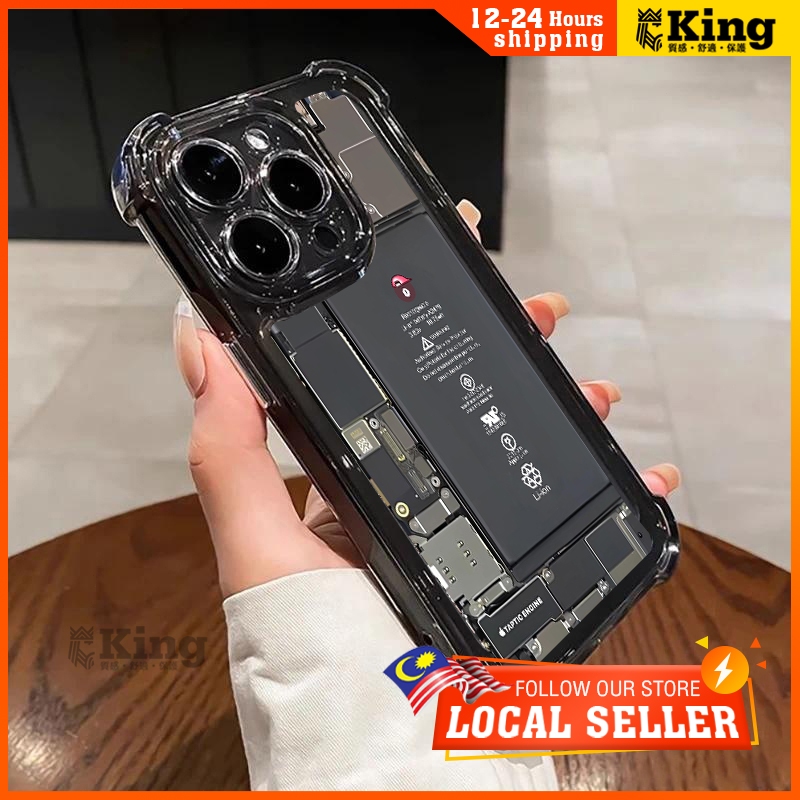 For iphone 17 15 16 13 14 12 Pro Mechanical circuit board Clear Shockproof Transparent Phone Case 7 8 Plus XS Max X XR S