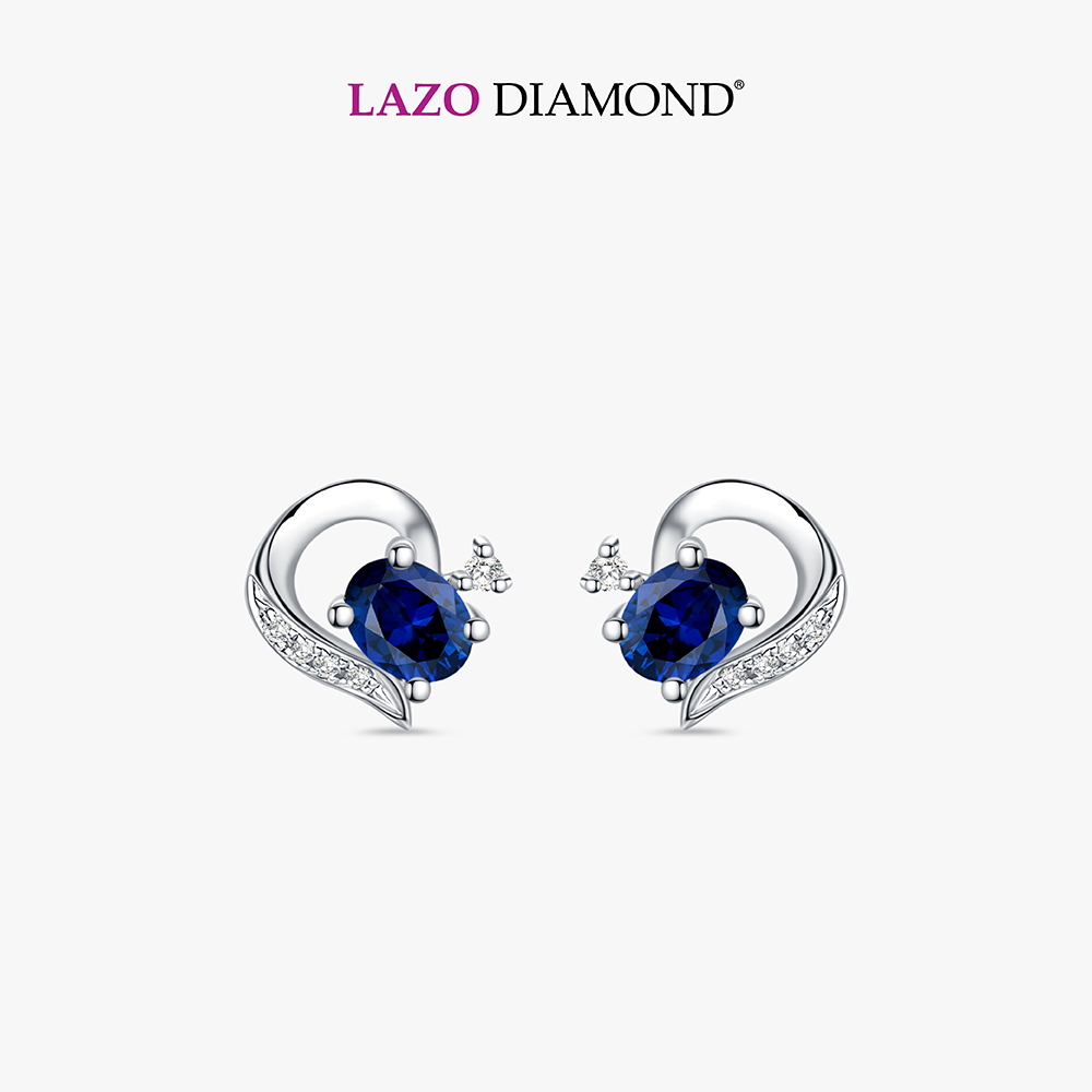 LAZO DIAMOND Swirl Curl Sapphire Diamond Stud Earrings in 9k white Gold