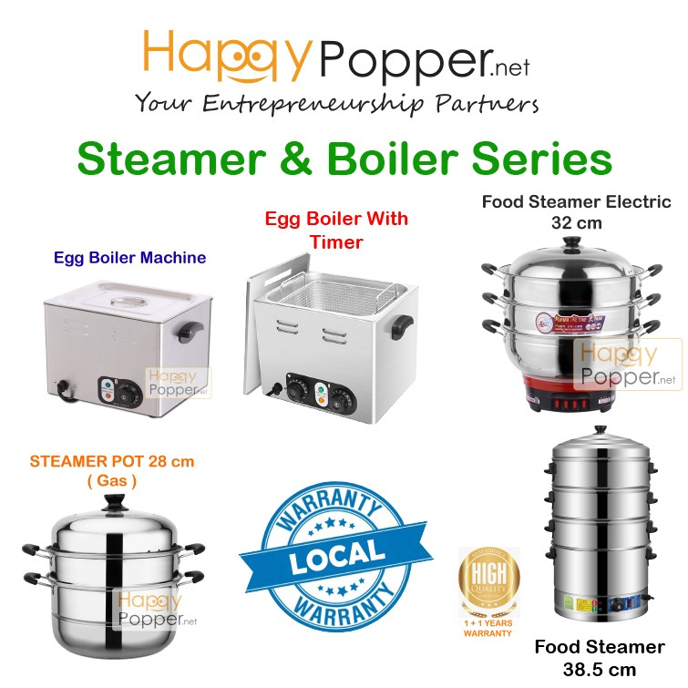 Happypopper Commercial Stainless Steel Pengukus Periuk Kukus Egg Boiler Corn Food Pau Steamer 30 cm Electric Gas 蒸锅蒸包炉