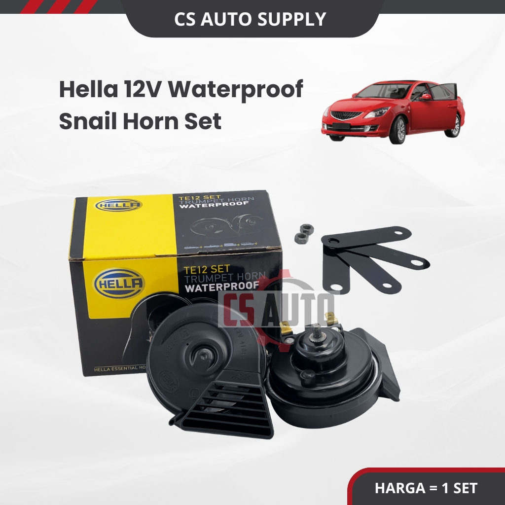 CS 1 set Hella Waterproof Snail Horn Set 12V for Car Motor Van Vehicle Automotive Hon Kalis Air Kereta Lori 12V