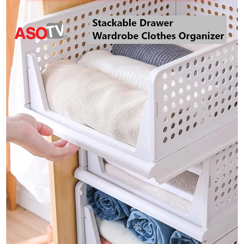 ASOTV® 1 Pc Stackable Drawer Storage Rack Wardrobe Organizer 1070/1071 Rak Baju Laci Baju Closet Almari Baju