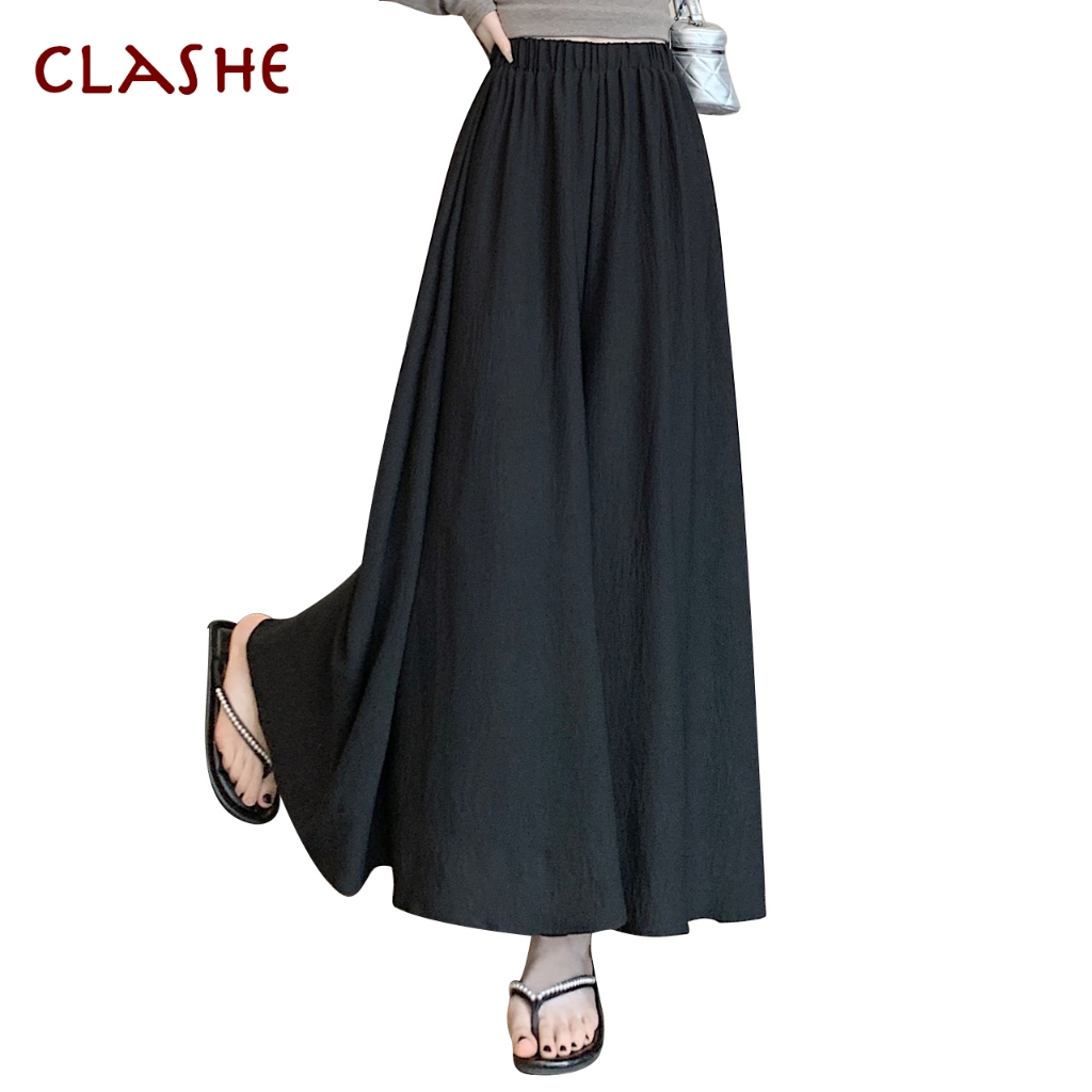 Clashe Seluar Baggy Selesa Sejuk Kain Plus Size Elastic Waist Wide Leg Bootcut Pants Rayon Belt