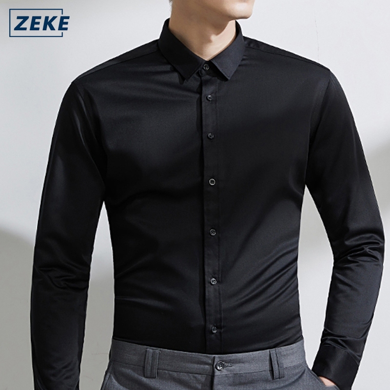 ZEKE A0001 Polo Shirt Unisex Long Sleeve Plain Formal Shirt Lelaki Lengan Panjang Kemeja