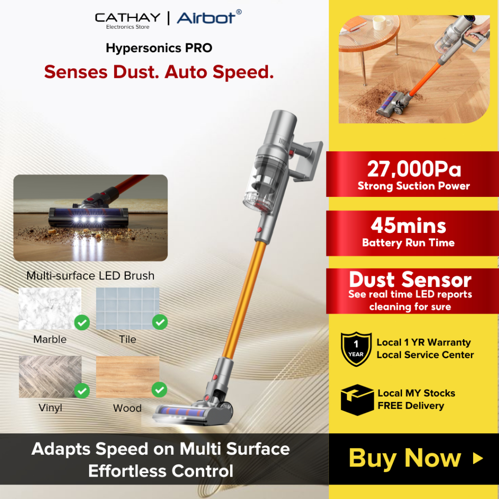 [ Official Authentic ] Airbot Hypersonics Pro Smart Cordless Vacuum Cleaner Portable Handheld 27000Pa Auto Dust Sensing