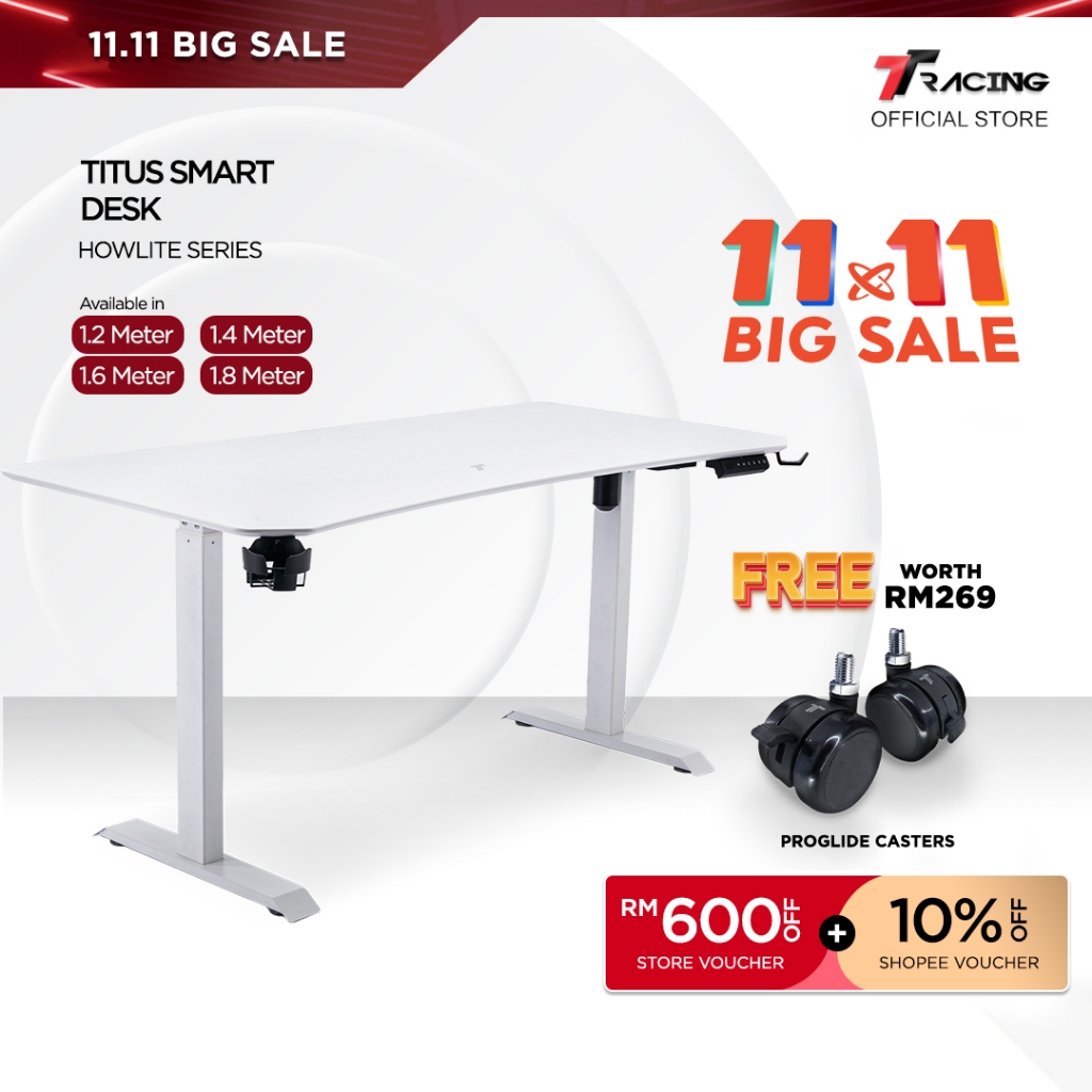 TTRacing Titus Smart Desk Gaming Table Study Working Home Office Height Adjustable Meja - 2 Years Official Warranty