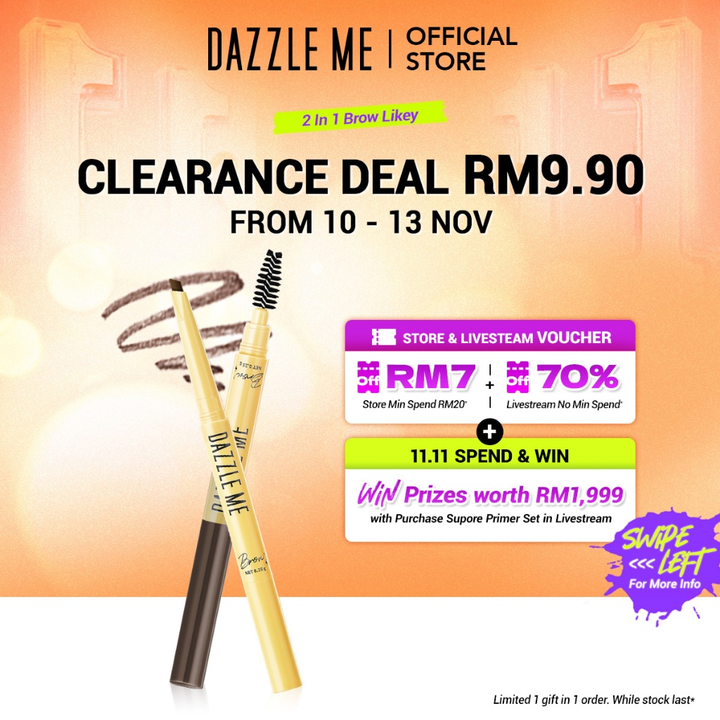 [LOCAL SHIPPING] DAZZLE ME 2 In 1 Brow Likey Brow Pencil with Smooth-glide Formula (0.25g)