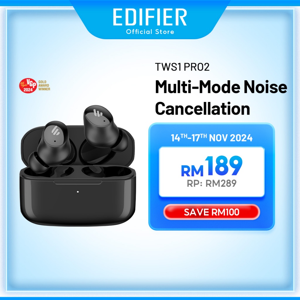 Edifier TWS1 Pro 2 -42dB Noise Cancellation True Wireless Earbuds - Bluetooth V5.3 | Edifier Connect App | IP54