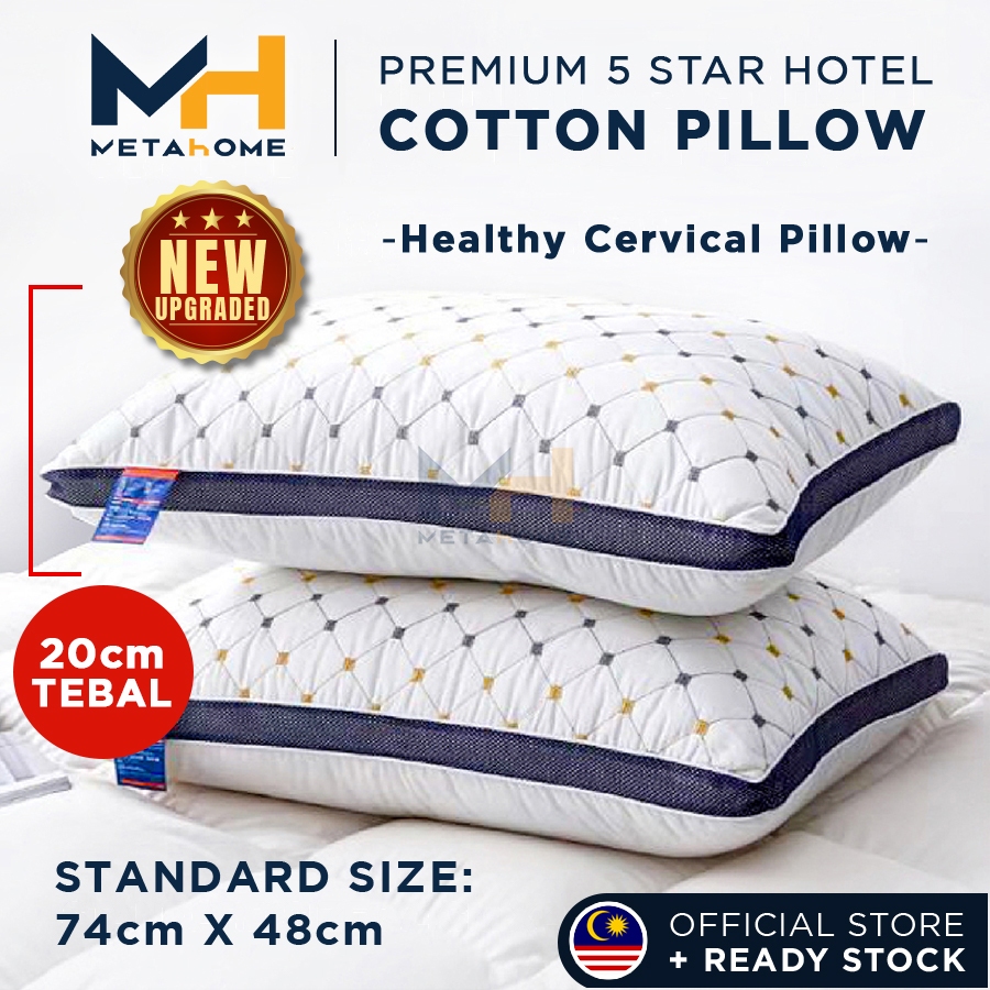 MetaHome Premium 5 Star Hotel Pillow Microfibre Cotton Neck Supportive Cooling Soft Bantal Tidur Piping Washable Case