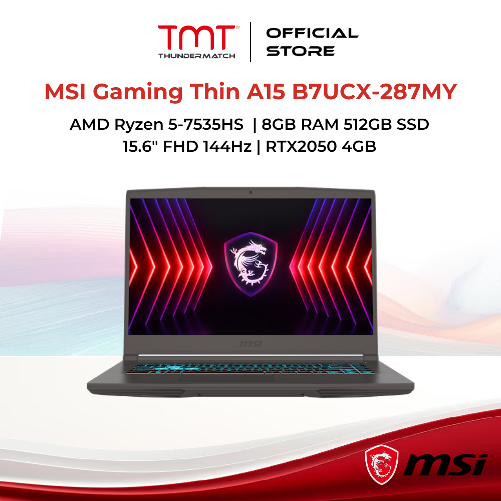 MSI Gaming Thin A15 B7UCX-287MY Gaming Laptop | AMD Ryzen 5-7535HS | 8GB RAM 512GB SSD | 15.6" FHD 1