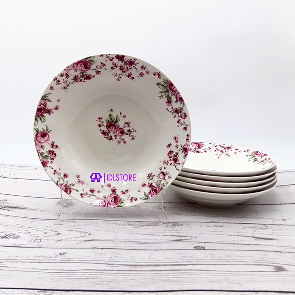 6 Pcs 8 Or 9 Inch Fine Porcelain Decorated Soup Plate Pinggan Melengkung Pinggan Bunga Hiasan Pinggan Nasi Dishwasher Mi