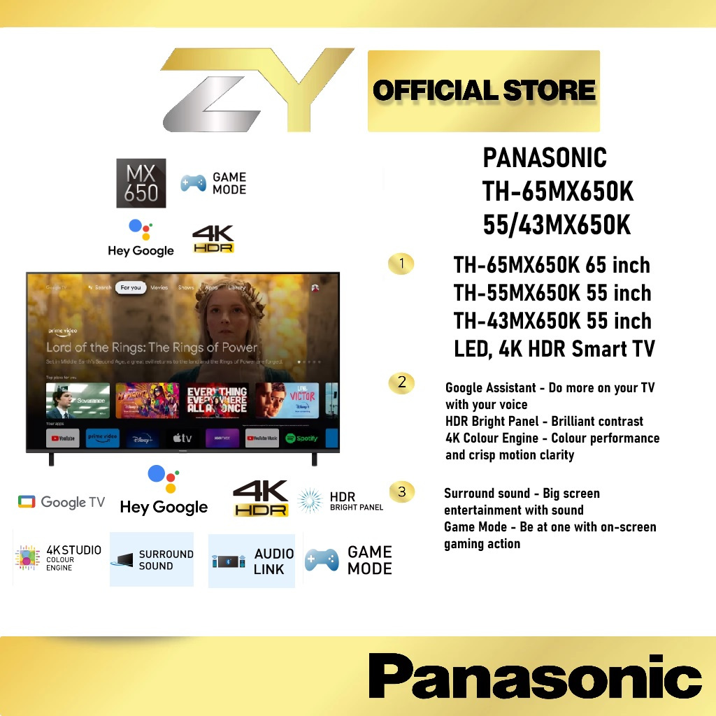 Panasonic TH-65MX650K/55MX650K/43MX650K 65/55/43 inch, TH-50LX800K 50INCH , LED 4K HDR Smart TELEVISYEN