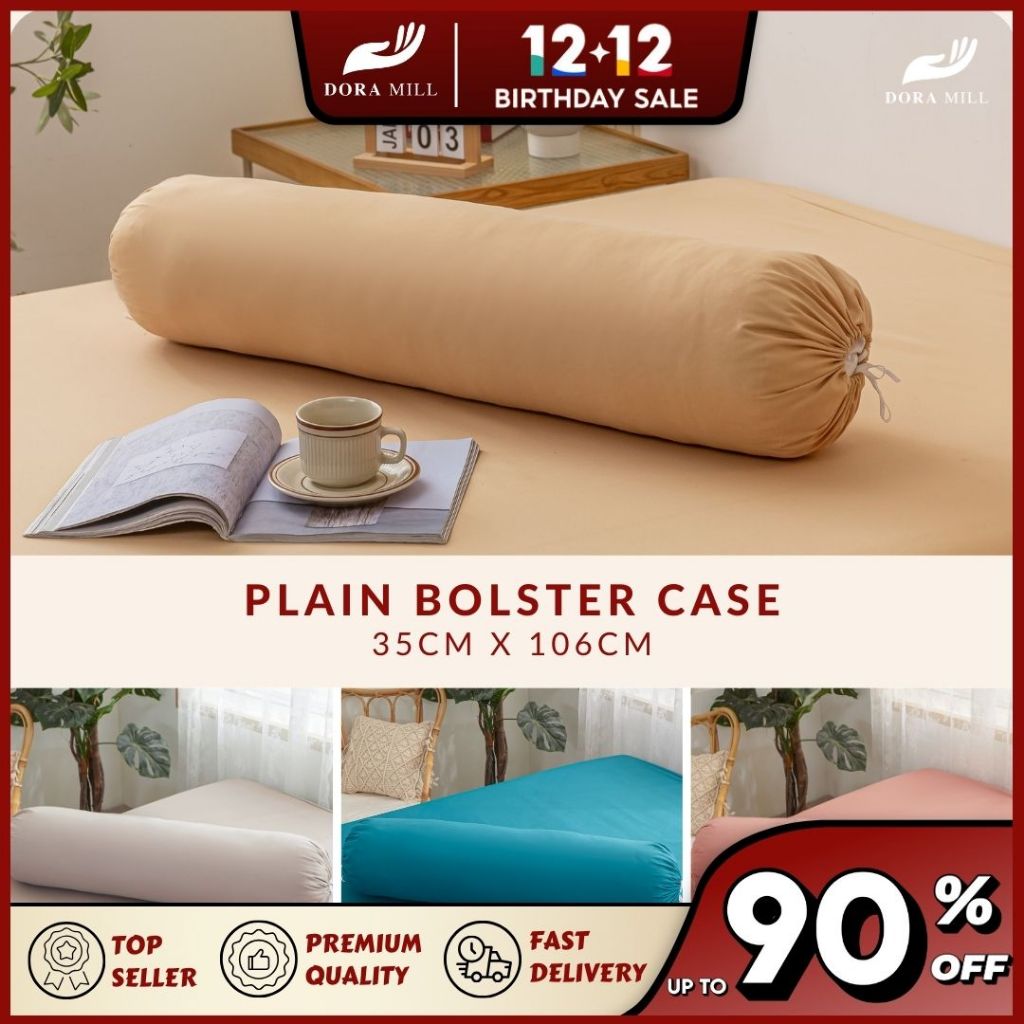 DORAMILL 12 Plain Colour Premium Cotton Bolster Case (106cmx35cm) Sarung Bantal Peluk Bolster Cover (1 pc ONLY) ABD