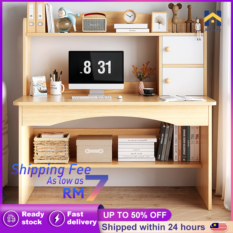 Study Table With Big Storage / Home Student Computer Table/ Meja Belajar/Living Room Writing Desk With Bookshelf/桌子 学习桌