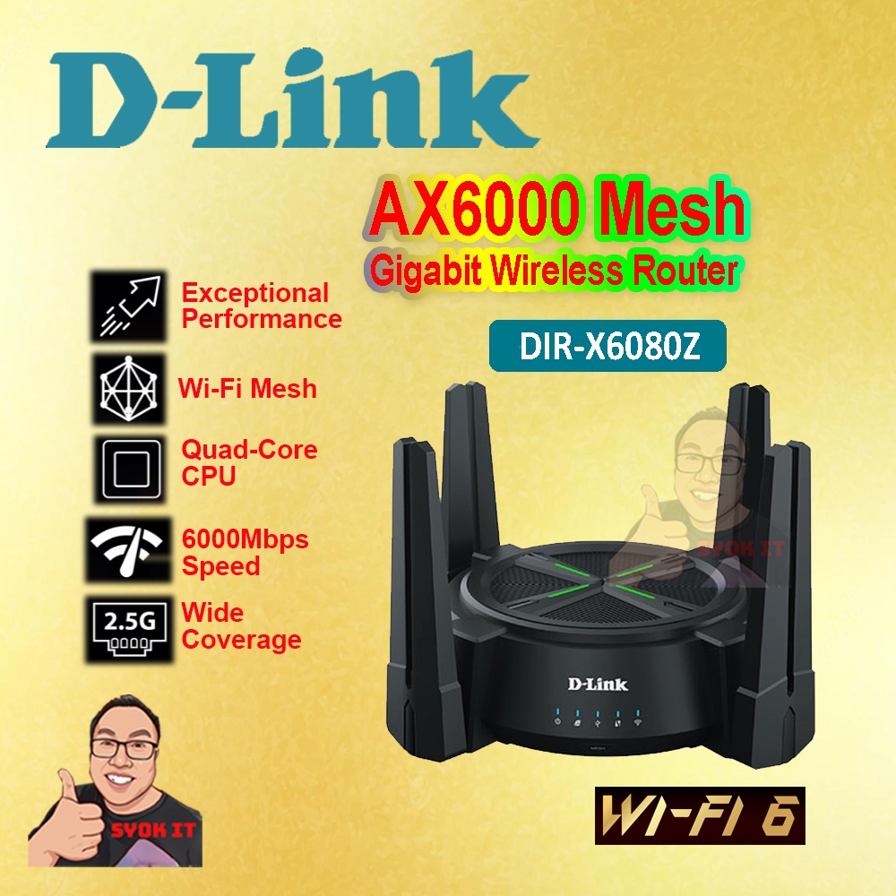 D-Link AX6000 2.5GBPS LAN Multi Gigabit Wi-Fi 6 Mesh Router (Can Mesh with TM Router DIR-X1860Z/DIR-X3060Z) DIR-X6080Z