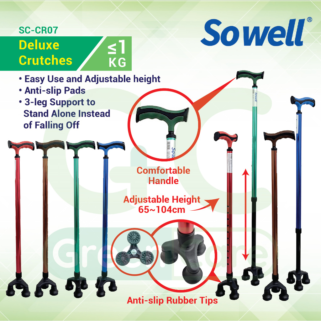 Sowell Deluxe Crutches (SC-CR07)(Walking Stick with 3 leg)(Tongkat 3 kaki)