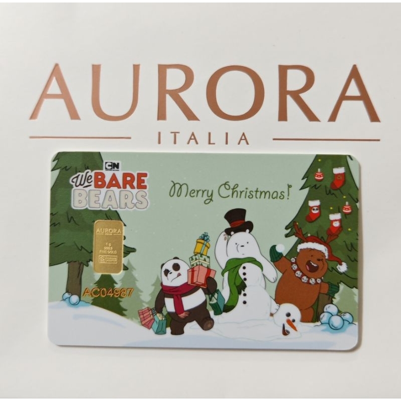 Aurora Public Gold Bullion Bar 1g 1 gram (Au 999.9) -  Bare Bears Merry Christmas