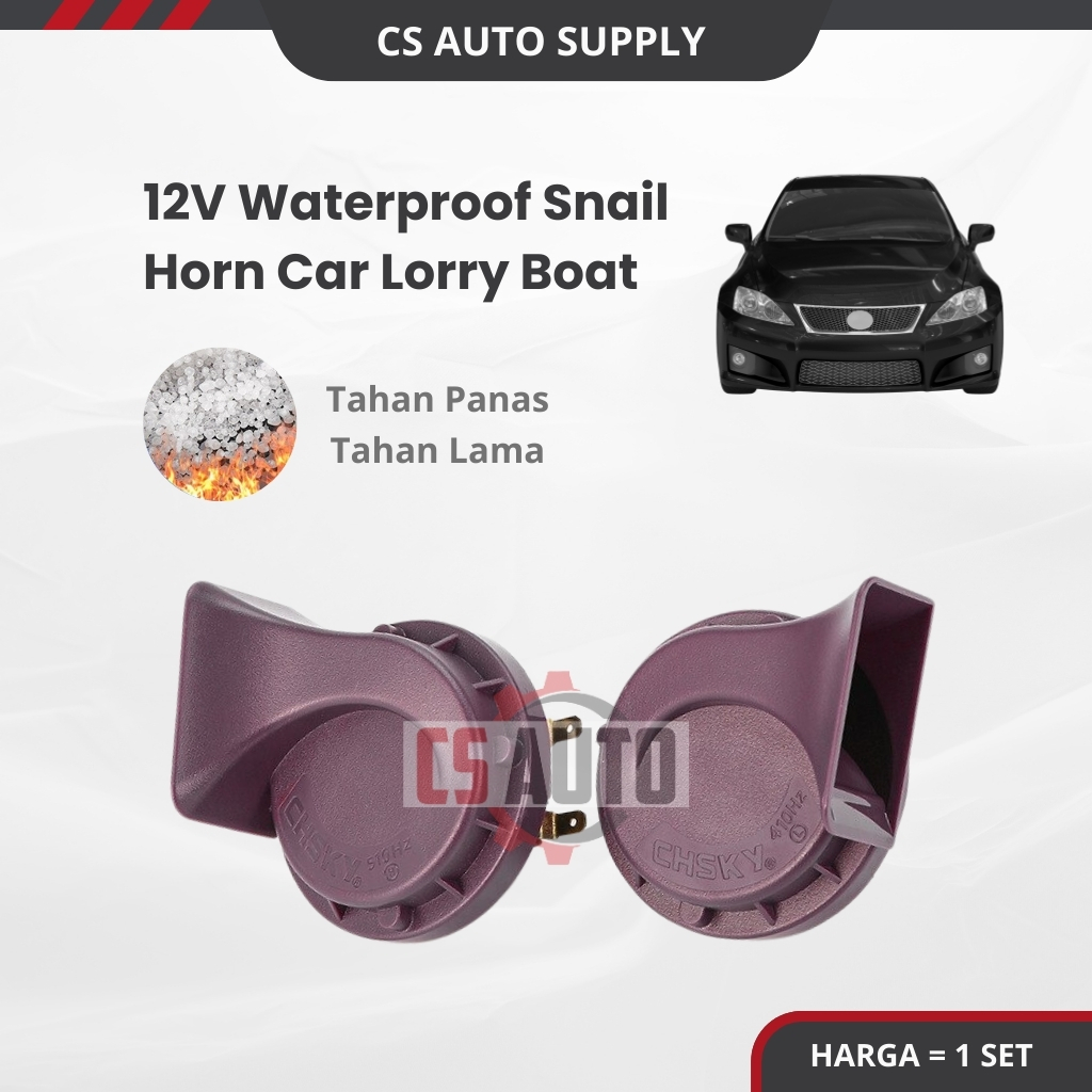 CS 1set 12v Waterproof Universal Loud Sound Automotive Car Snail Horn Hon Kuat Siput Kereta Motor Lori Kalis Air