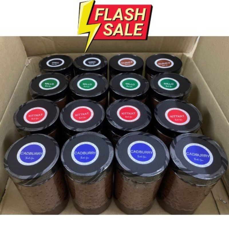 Chocojar Homemade 10 Balang Dengan Topping Kitkat/Cadbury/Oreo/Cloud9/Milo Tabu(500ml) Coklat Beryls
