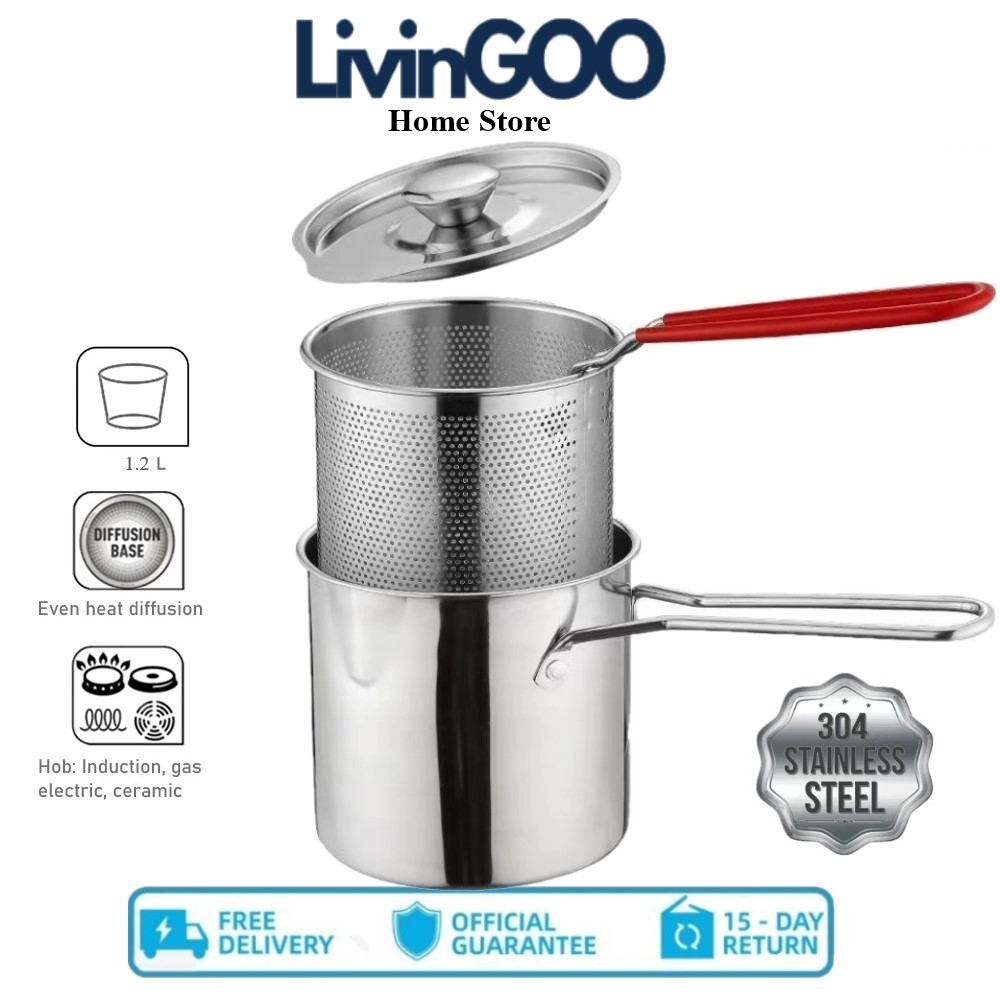 LIVINGOO Multi -functional fuel -saving small fried pot mini fryer 304 Stainless Steel Fried Pot