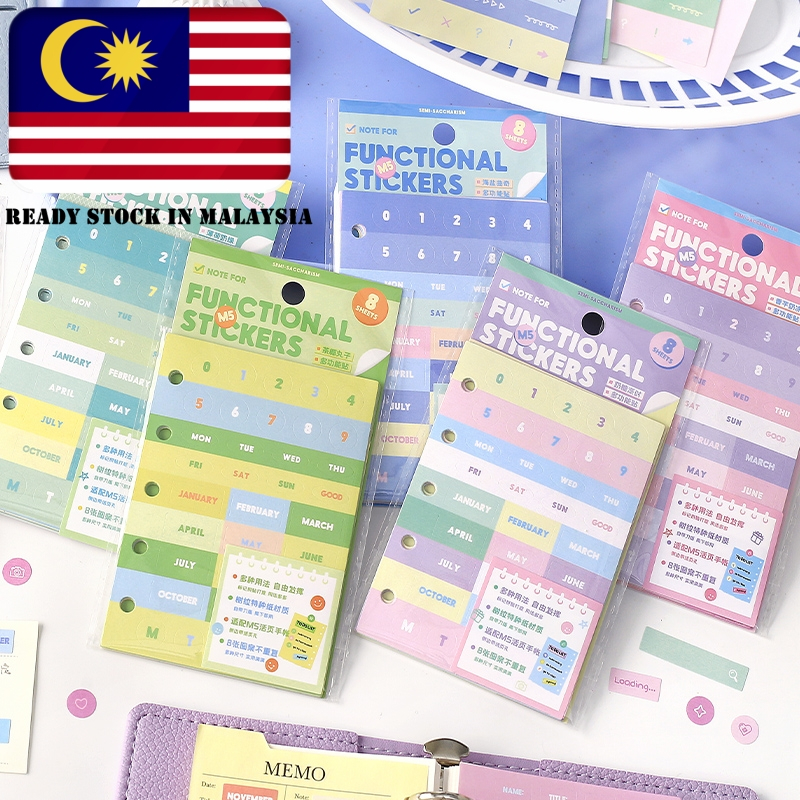 NOTE FOR M5 Korean Style Dopamine Colour Functional Stickers Numbers Month DIY Decorations Journal Scrapbooking Labels