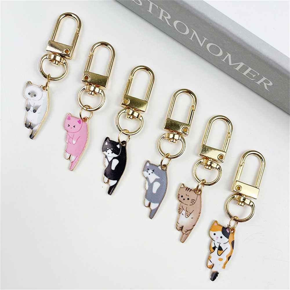 Cute Cat Keychain Rope Friend Gift Accessories Accessory Key Chains Pendant Lazy Phone Hang Comel Kucing Rantai Kunci