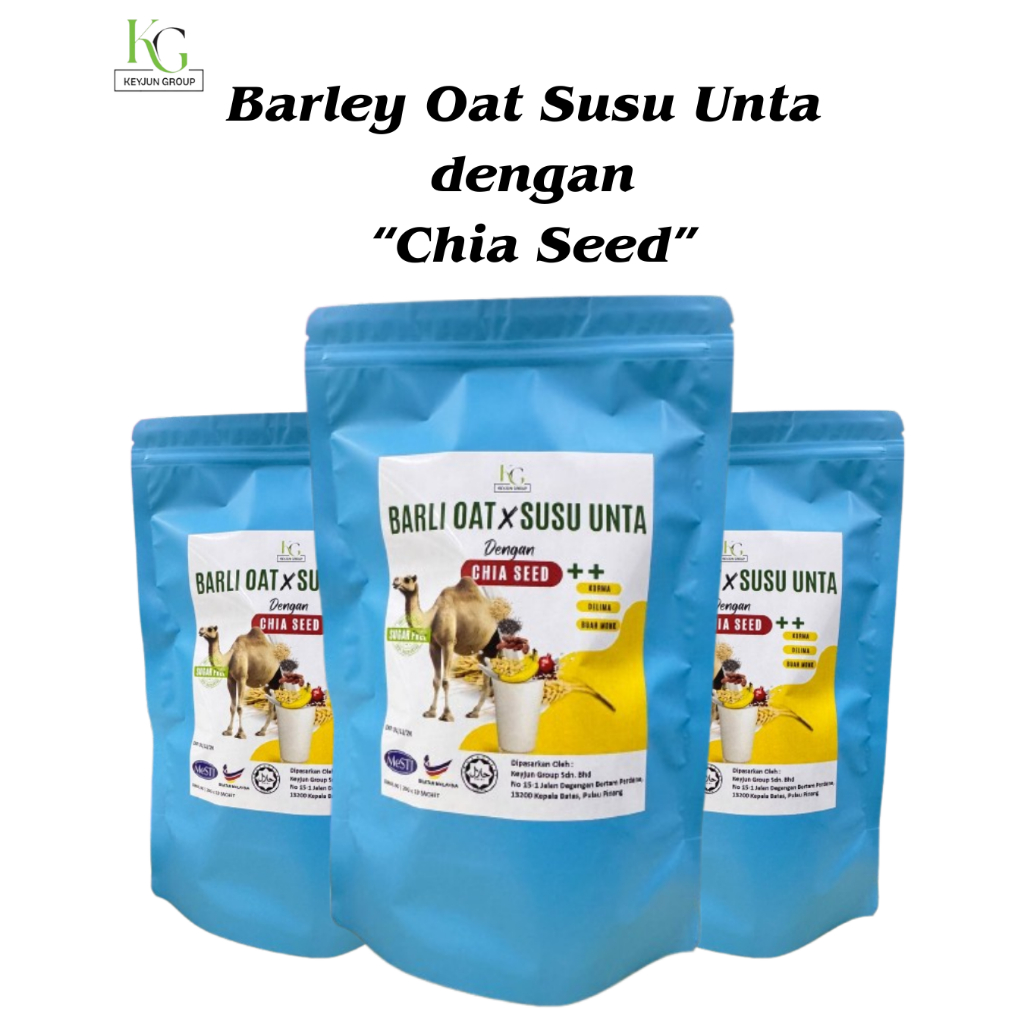 Barley Oat Susu Unta Chia Seed dengan Pemanis Kurma Delima Sugar Free Organic Drink Meal Replacement Offer 3pcs RM100
