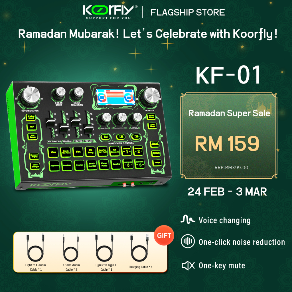 KoorFly Live Sound Card KF01 48V Sound Card Capacitance Microphone Set Eliminate Original Songs Professional Live Kit